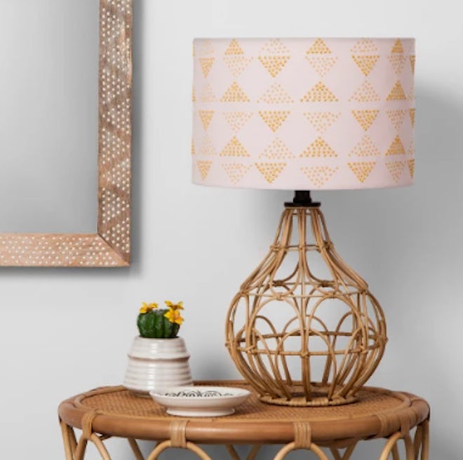 Rattan Table Lamp Pink Shade - Opalhouse™