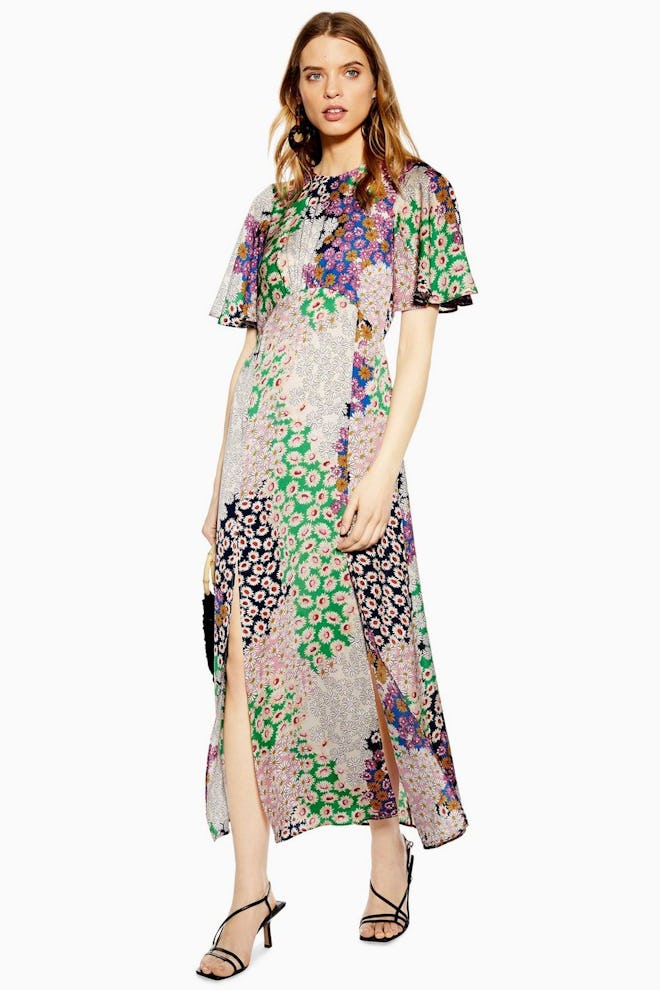 Austin Floral Print Angel Sleeve Midi Dress