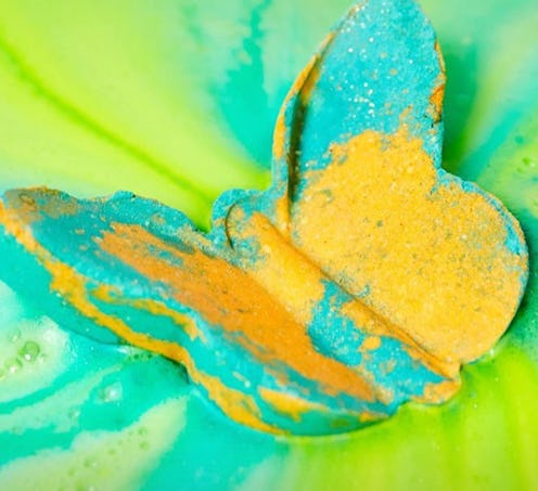 A yellow-and-blue lemon butterfly bath bomb by Lush