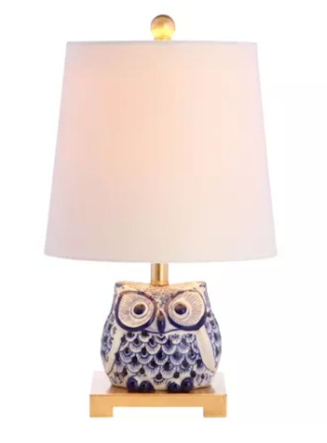 Justina Single Light 16" Tall LED Animal Table Lamp with Hardback Cotton Shade