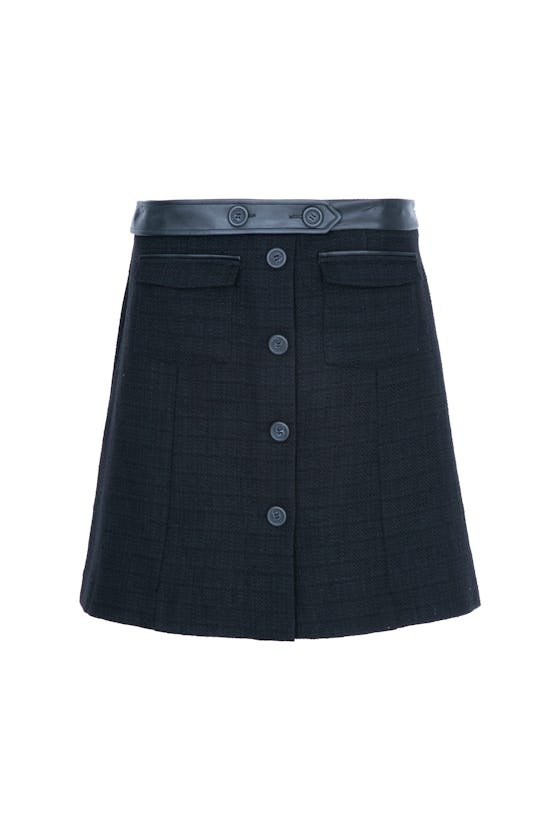 Button Up Tweed Skirt With Pockets