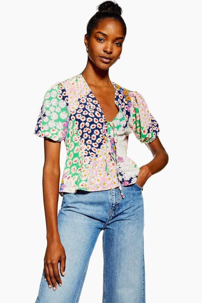 Topshop Mixed Floral Double Tie Top
