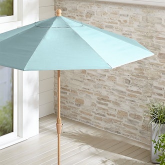 9' Round Sunbrella ® Soft Mineral Patio Umbrella with Tilt Faux Wood Frame