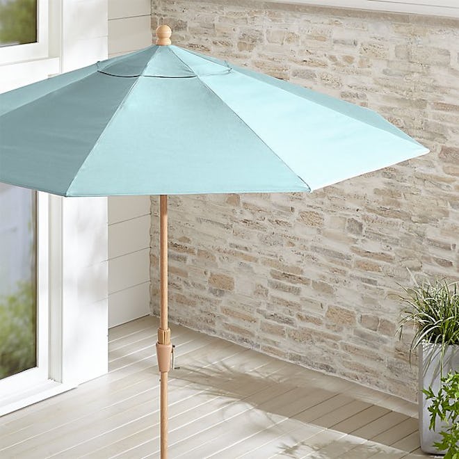 9' Round Sunbrella ® Soft Mineral Patio Umbrella with Tilt Faux Wood Frame