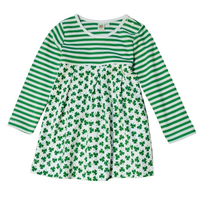 St. Patrick's Day Striped Dress With Green Shamrock Pattern