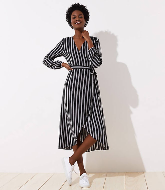 Striped Midi Wrap Dress 