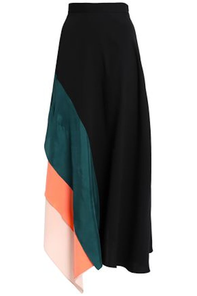 Roksanda Layered Color-Block Silk Crepe de Chine Maxi Skirt