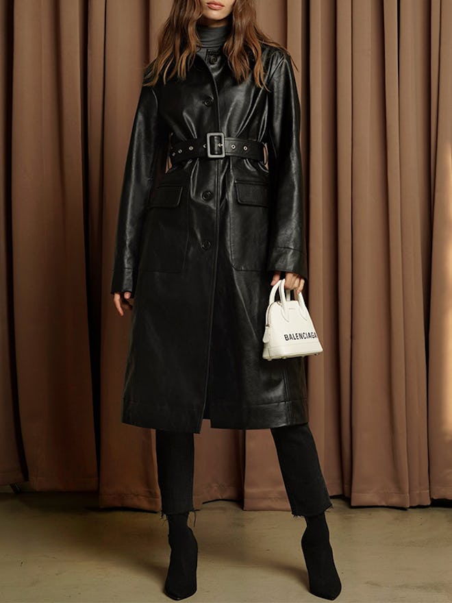 Black Vegan Leather Trench Coat