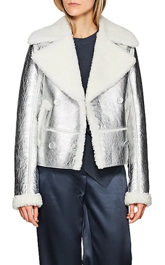Foil Shearling Double-Breasted Coat