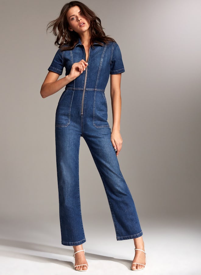 Denim Forum The Francoise Jumpsuit Flared Denim Jumpsuit