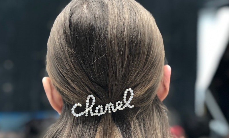 Chanel Scripted Chanel Crystal Pearl Hair Clip Barette | Dearluxe