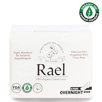 Rael Organic Cotton Overnight Pads, 8 Count (2-Pack)