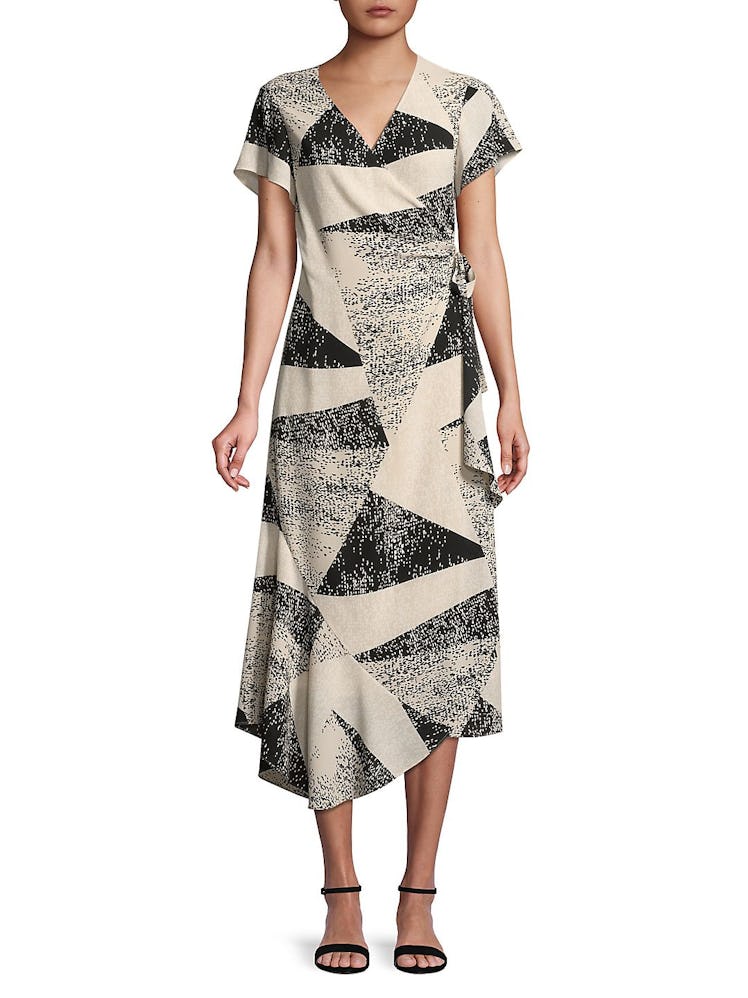 H Halston  Short-Sleeve Wrap Dress With Asymmetrical Hem