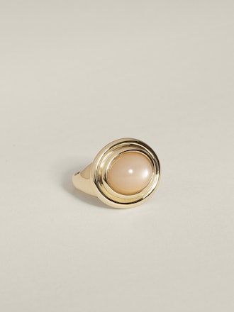 Duet Cocktail Ring (Peach Moonstone), 14k Yellow