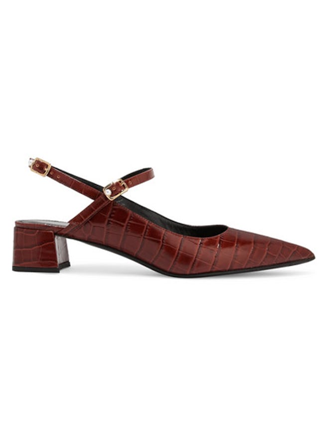 Aerin Croc-Effect Glossed-Leather Slingback Pumps