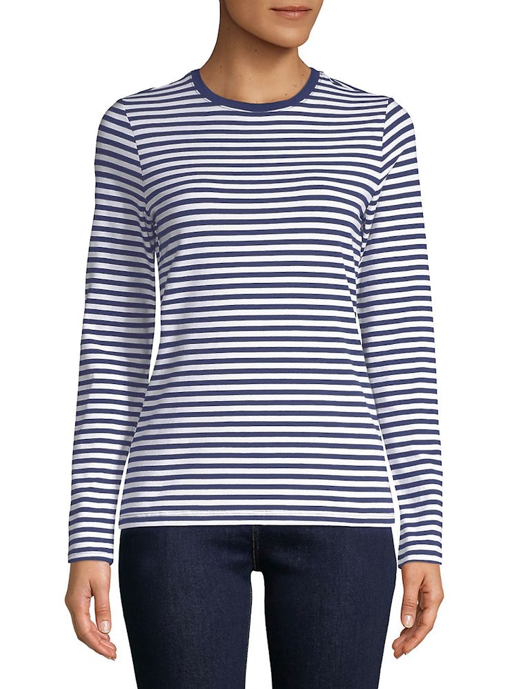 Lord & Taylor  Long-Sleeve Essential Striped Crew Neck Tee