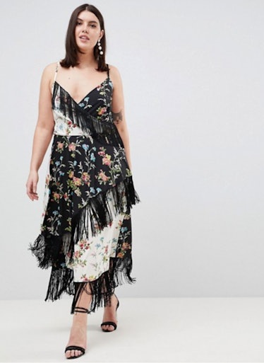 ASOS DESIGN Curve Fringe Cami Midi Dress in Mixed Floral Print