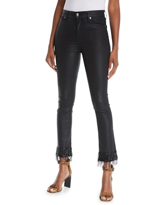 Edie Coated Skinny Jeans With Beaded Fringe