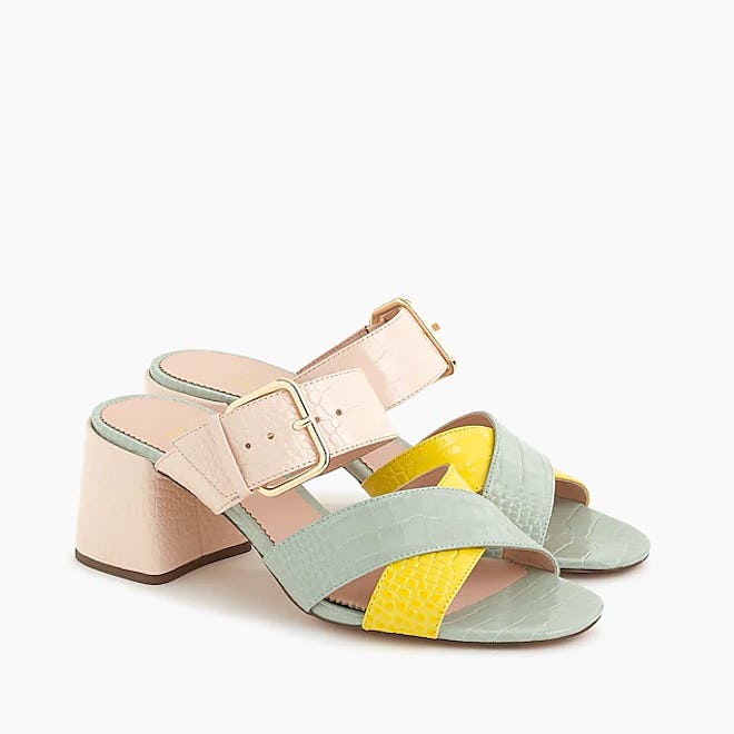 Penny Slide Sandals In Colorblock Croc-Embossed Leather