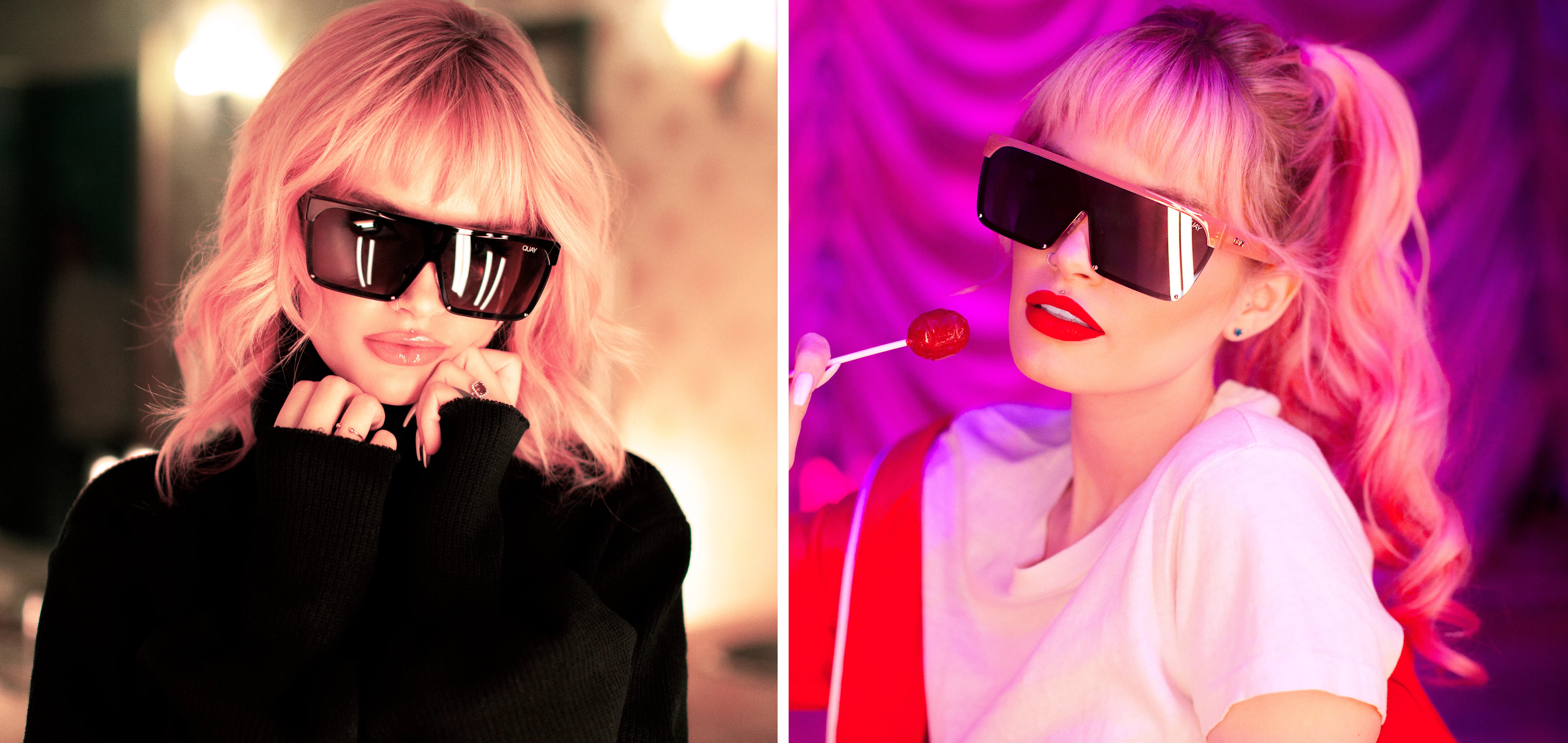 Quay Australia X Benefit Sunglasses ? BALANCE Wrap Shield Sunglasses with Metal Frame – QUAY main image 4