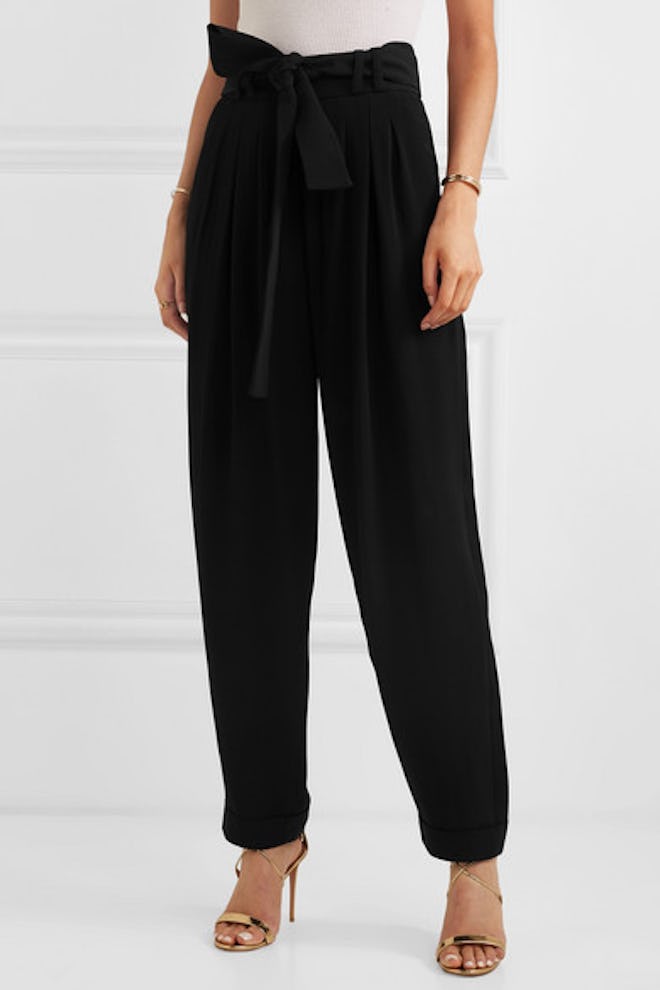 Belted Crepe Tapered Pants