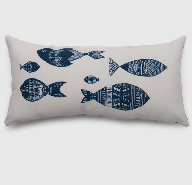 Lumbar Stamped Fish Outdoor Pillow
