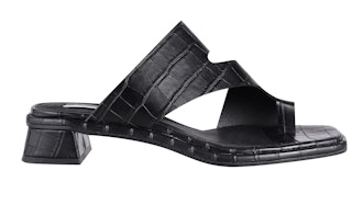 NOAH Vegan Black Crocodile Low Toe Loop Sandals