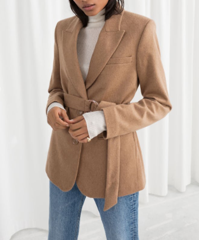 Belted Wool Blend Blazer