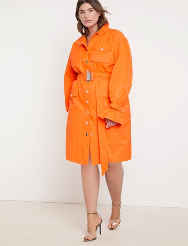 Priscilla Ono x ELOQUII Belted Cargo Dress in Neon Orange