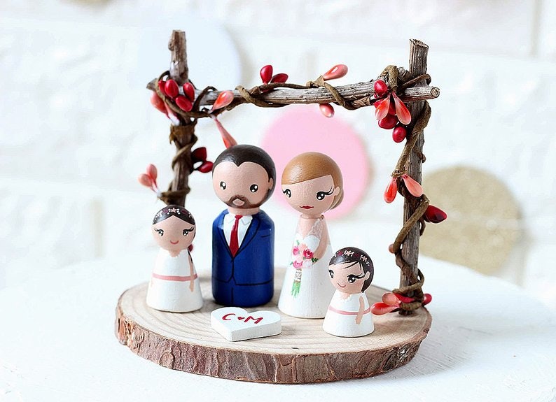 3" & 4" mix & match Twig Heart Wedding Cake Topper Blended Family Cake Topper 