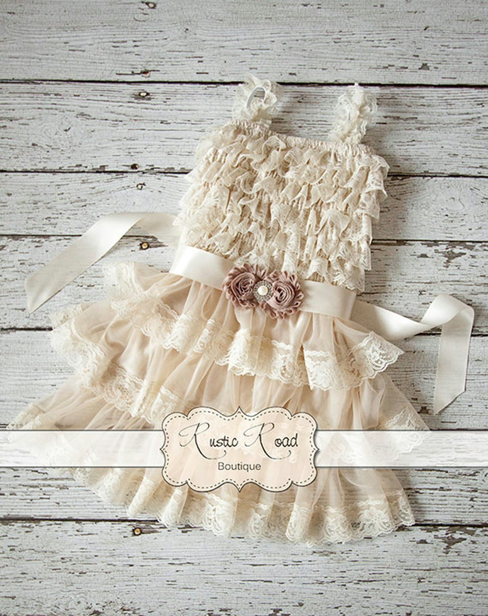 Burlap Lace Flower Girl Dress