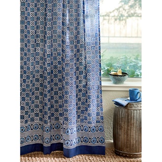 Starry Nights Blue Batik India Sheer Curtain Panel