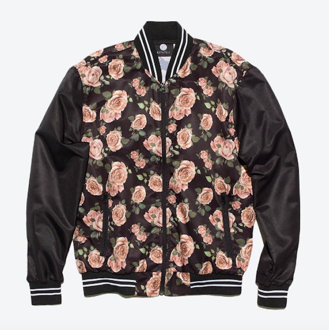 Color Block Rose Print Bomber