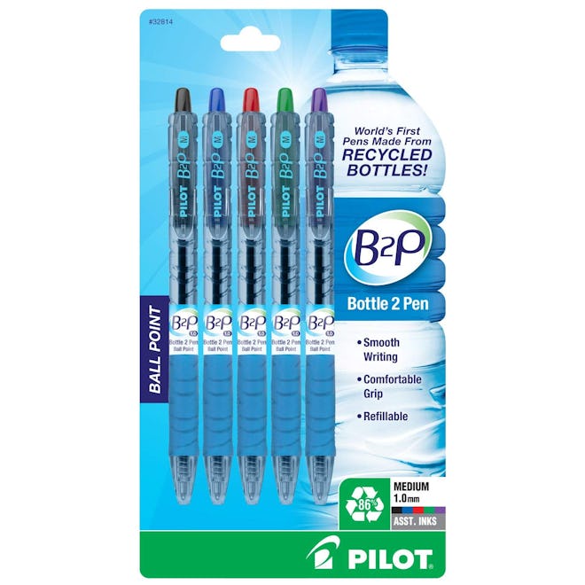 Pilot Bottle 2 Pen (B2P) Retractable Ball Point Pens Made From Recycled Bottles (5-pack)