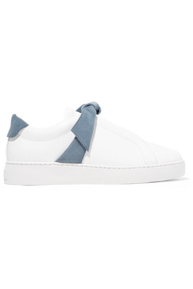 Clarita Bow-Embellished Suede-Trimmed Leather Slip-On Sneakers
