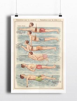 Antique Swimming Art Print