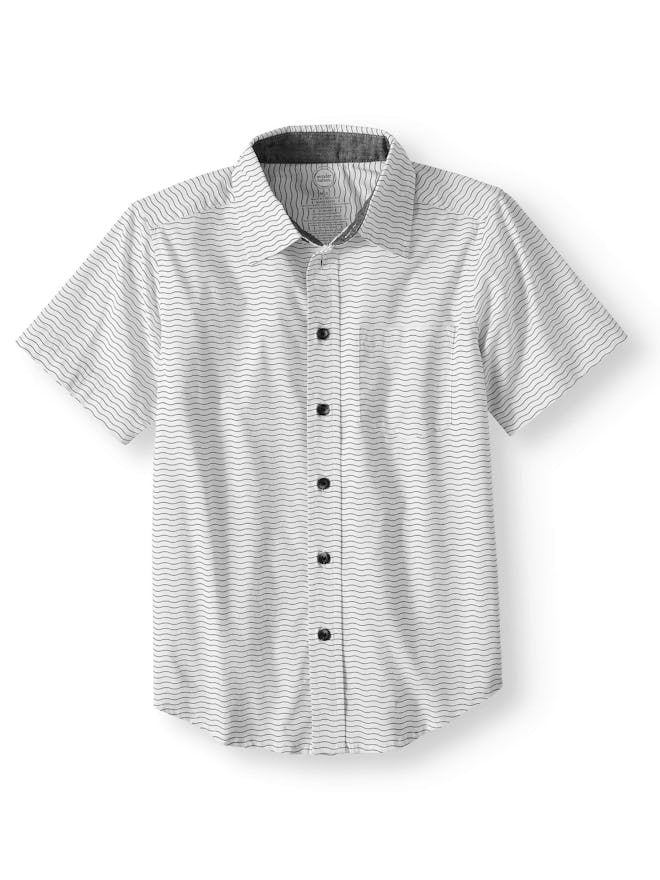 Wonder Nation  Short Sleeve Stretch Button Up Wavy Stripe Shirt
