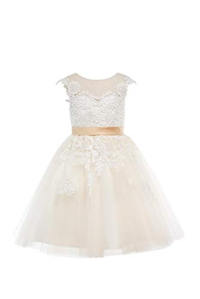  Champagne Lace Flower Girl Dress 