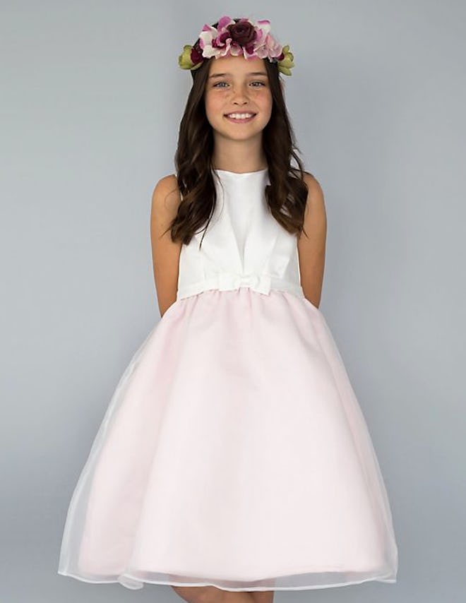 Belted Flower Girl Dress with Organza Skirt 