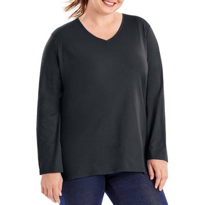 Just My Size Plus-Size Women's Long-Sleeve V-neck Tee