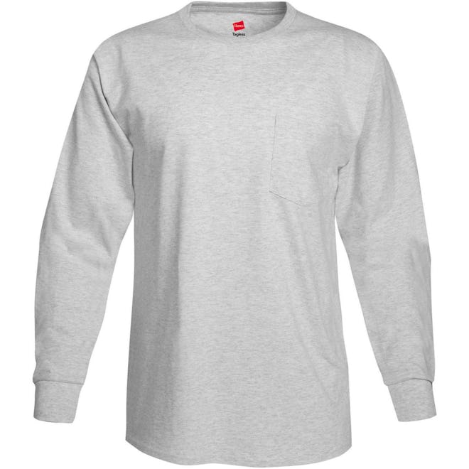 Hanes Men's Tagless Cotton Long Sleeve Pocket Tshirt