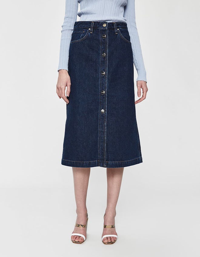 Button Front Denim Skirt