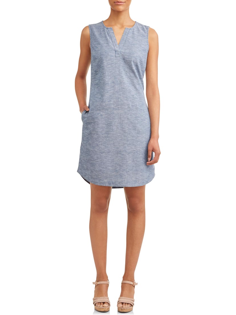 TIME AND TRU  Women's Woven Notch Neck Shift Dress