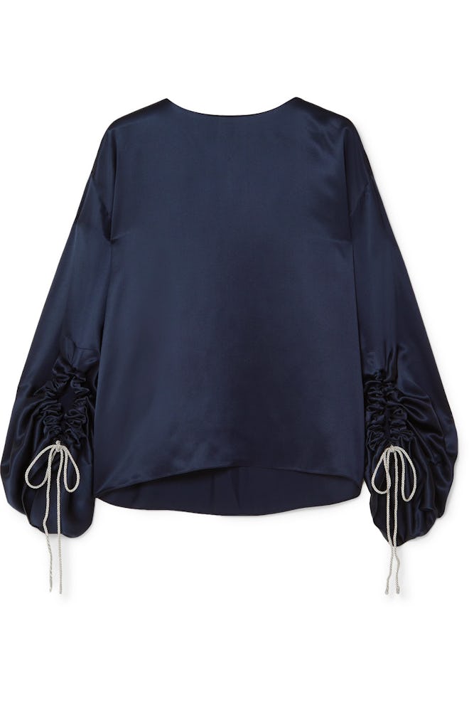 Ruched Silk Satin Blouse
