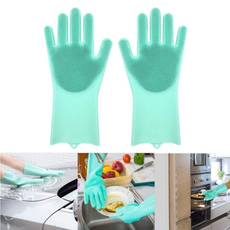 Magic Silicone Dishwashing Gloves With Scrubber