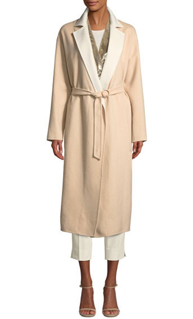 Double-faced Cashmere Mid-Length Robe Coat With Contrast Sequin Inlay