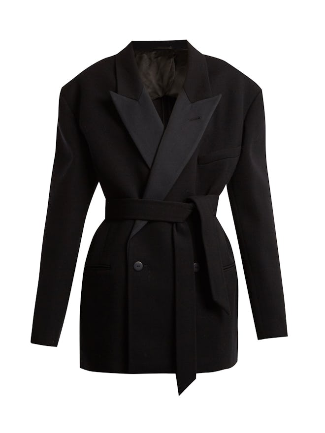 Exaggerated Shoulder Wool-Twill Tux Jacket