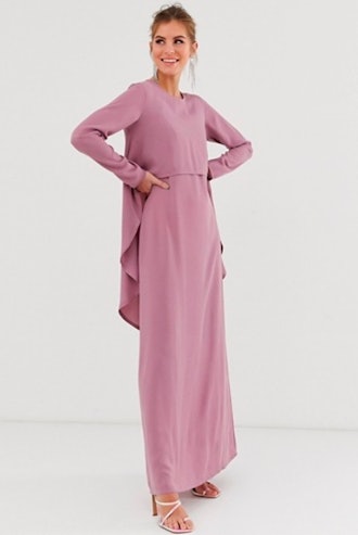 Verona Long Sleeved Layered Dress In Dusty Rose
