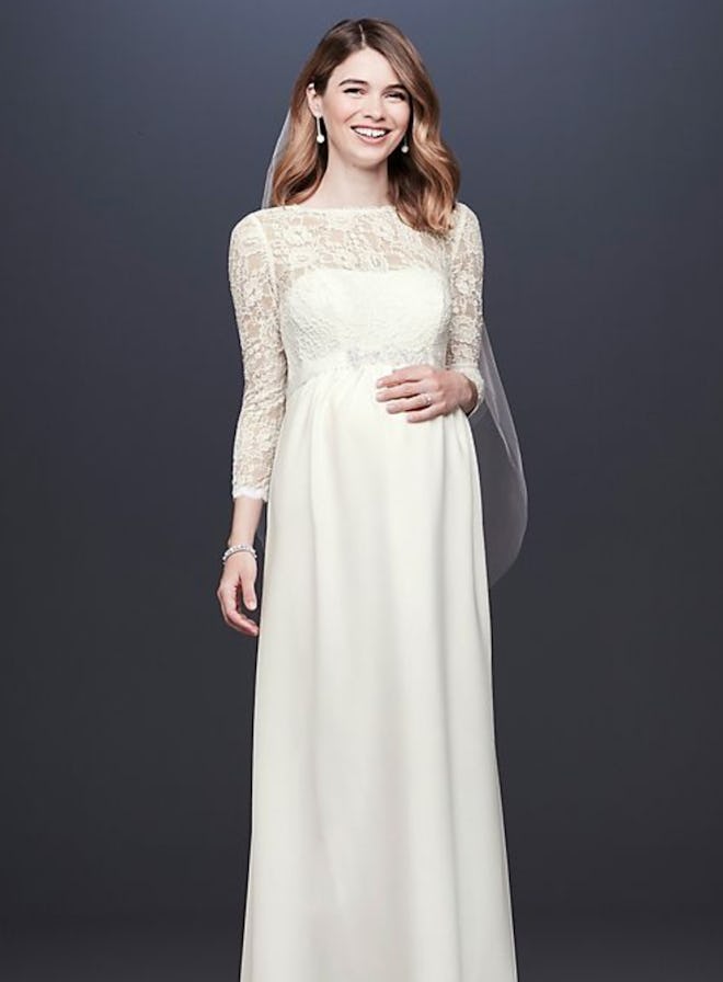 3/4 Sleeve Crepe Sheath Maternity Wedding Dress