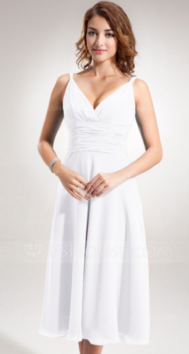 A-Line/Princess V-neck Tea-Length Chiffon Dress With Ruffle